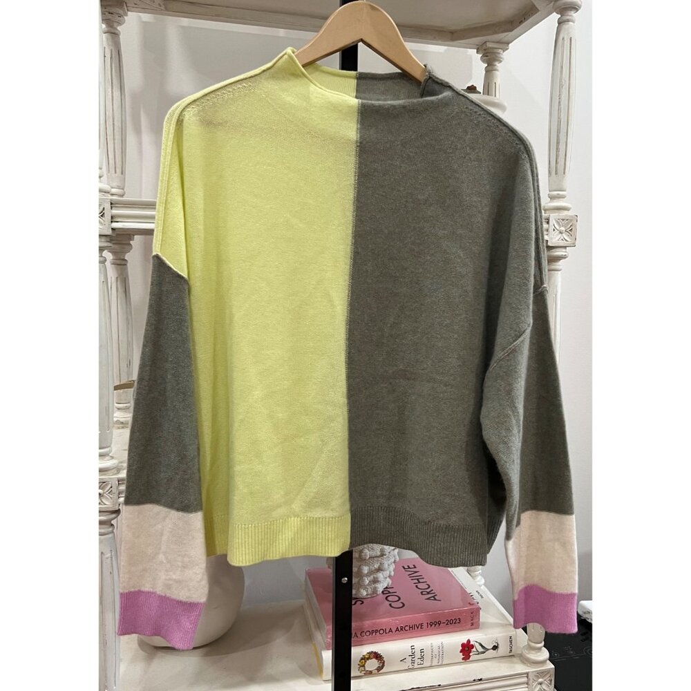 Anthropologie Pilcro The Alani Cashmere Mock-Neck Sweater Size Large Colorblock - Picture 4 of 5